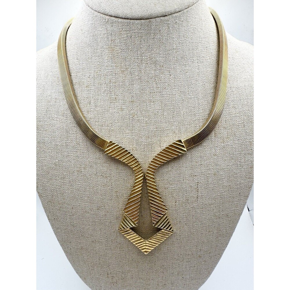 Vintage Trifari Crown Geometric Choker Necklace Gold Tone 17”
